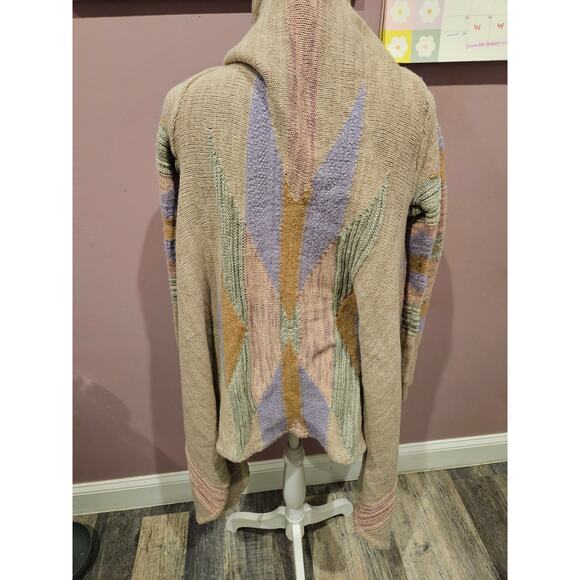 Lauren ralph lauren open cardigan drapey beige pink tribal small medium knit* - Picture 2 of 10